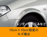 フェンダーのへこみなど（10cm×10cm程度）のキズの場合